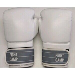 FIGHT CAMP 16 oz Adult M/L White/Gray Boxing Gloves Ring Fighting Sports Vinyl